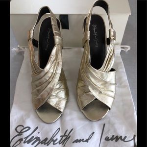 Elizabeth and James Gold Slingback Wedge Size 7.5
